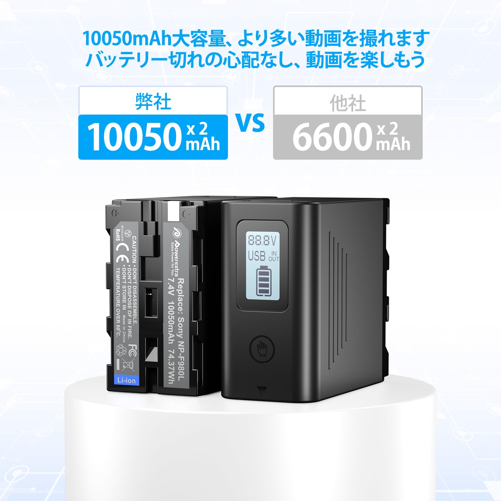 Amazon | Powerextra Sony ソニー NP-F980L 互換バッテリー2個 残量